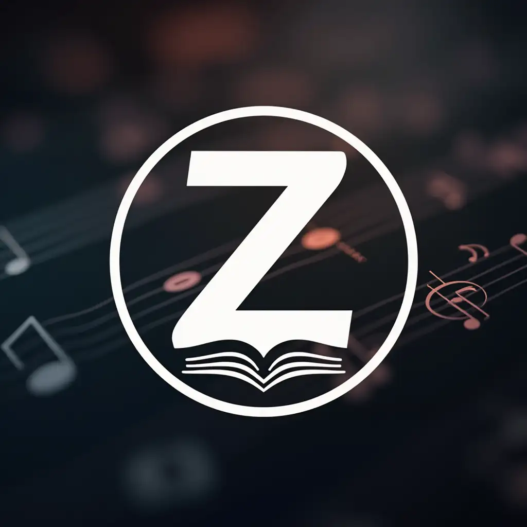 3D-White-Z-Logo-on-Blurred-Musical-Symbols-Background-with-Book-Element