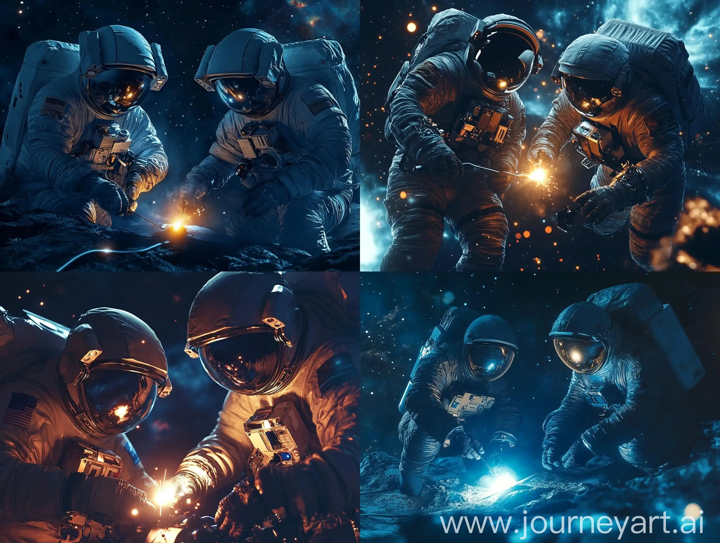 Astronauts-Repairing-in-Space-with-Welding-Torch-Cinematic-Nebula-Background