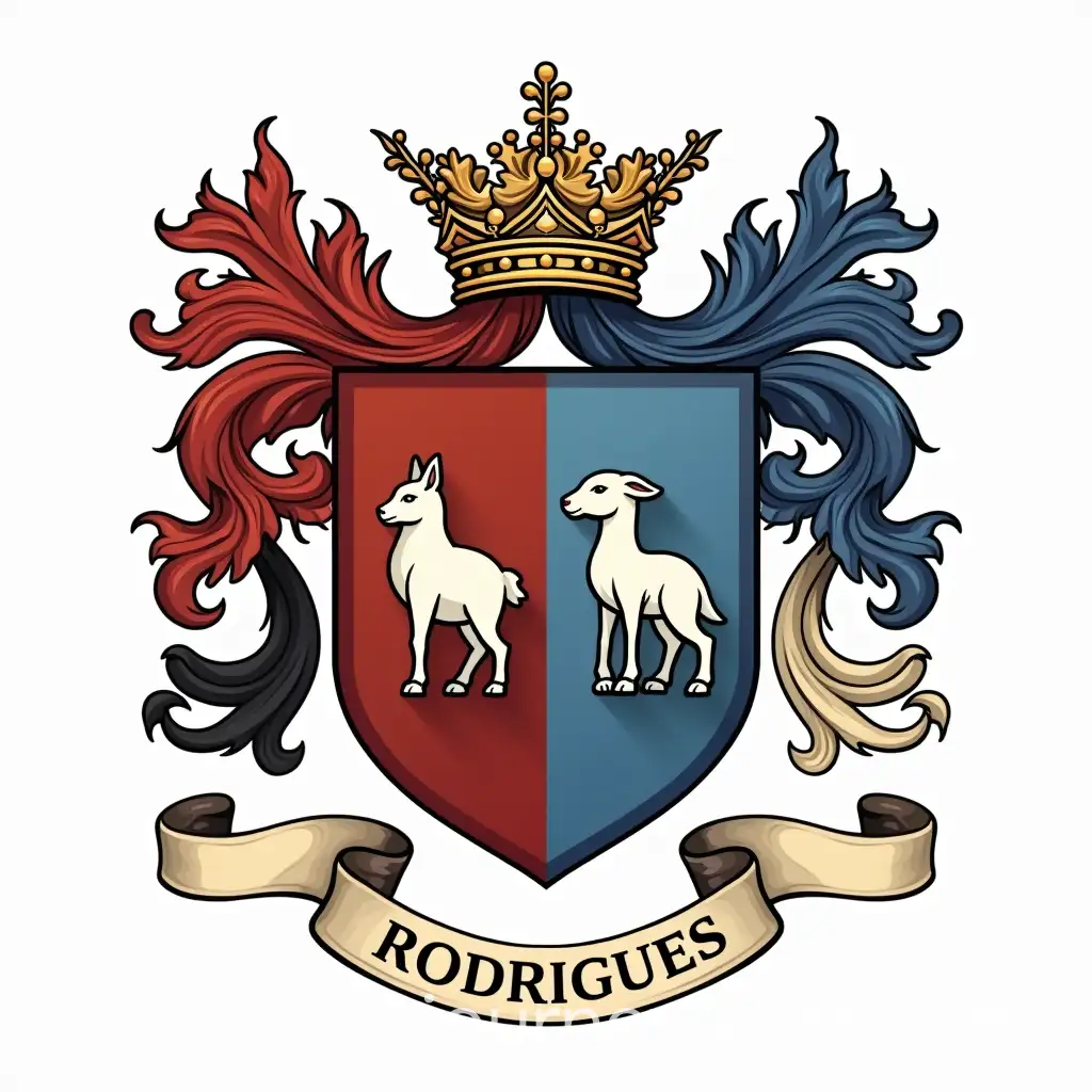 Heraldic-Family-Crests-Rodrigues-Fox-Vaz-Crow-Cordeiro-Lamb-Santana-Dove