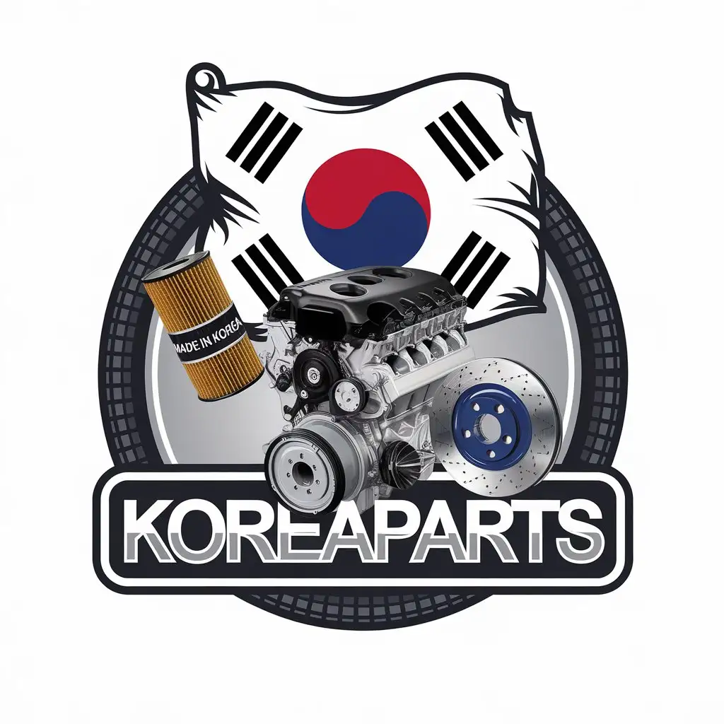 LOGO Design for KoreaParts Automotive Theme with South Korean Flag Engine Oil Filter and Brake Disc