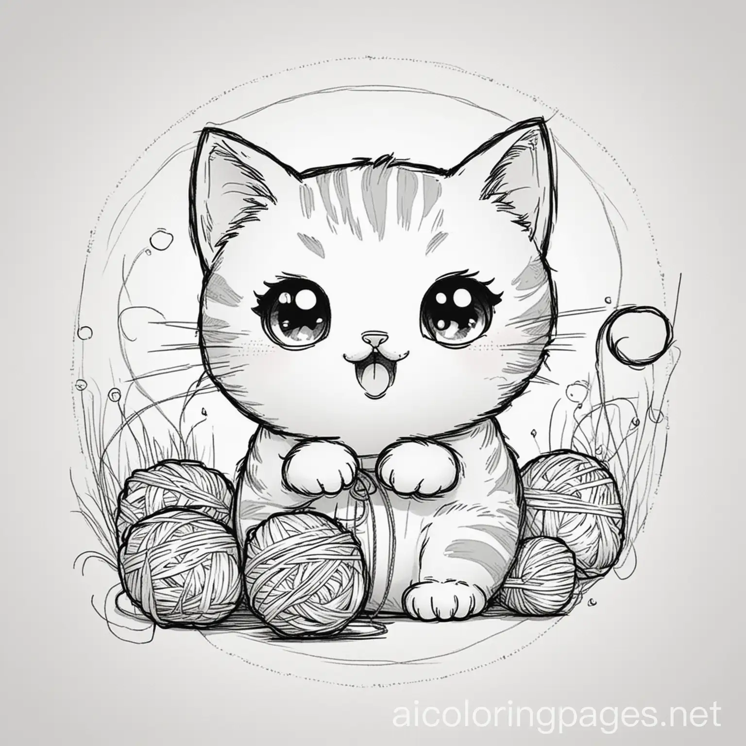 Kawaii-Cat-Playing-with-Yarn-Coloring-Page-in-Black-and-White