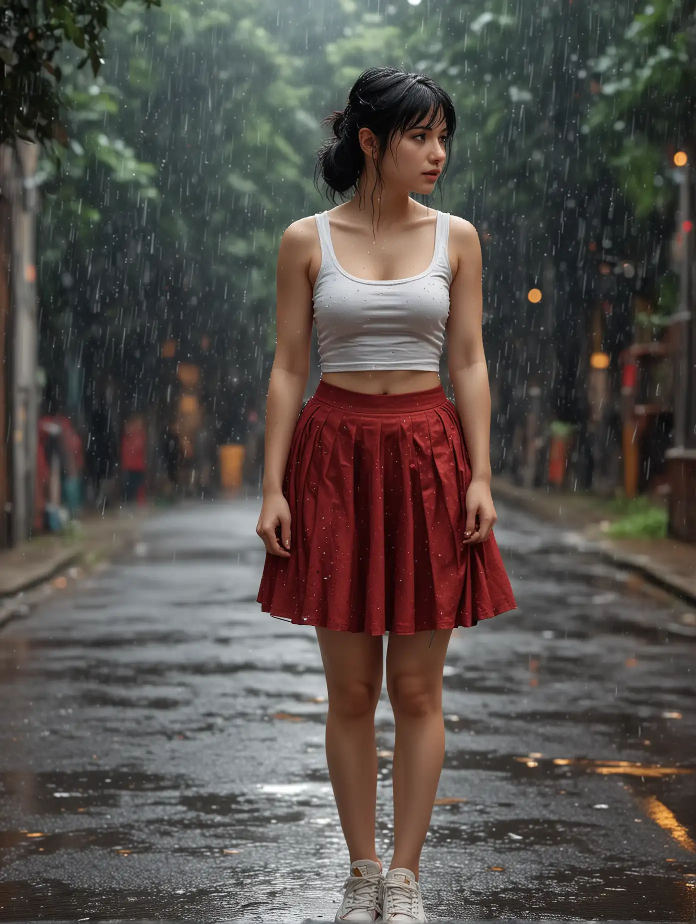 Woman-in-Side-Profile-with-Golden-Sparkling-Rain-and-Dark-Background