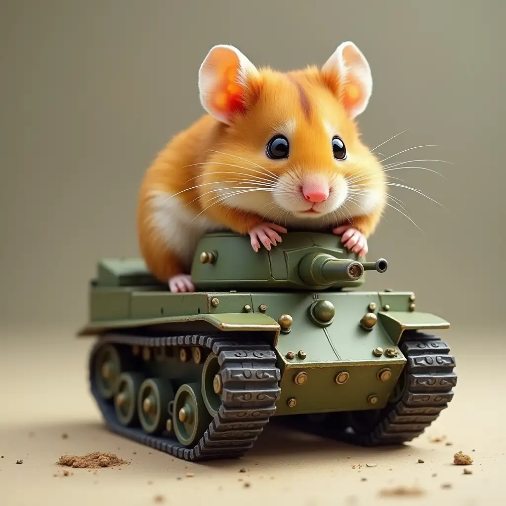 Hamster with body of war tank and feet