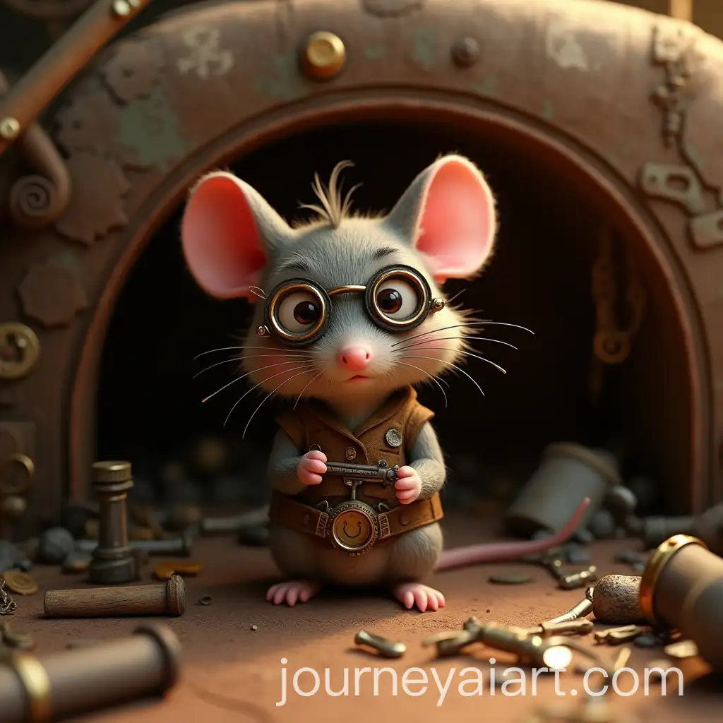 Tiny-Steampunk-Inventor-Creature-with-Shiny-Paperclip-in-PixarStyle-Animation