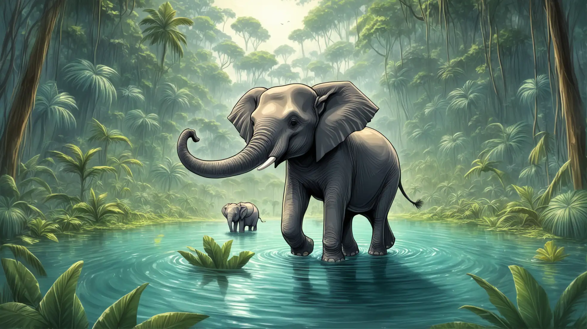 Elephant-in-Jungle-Lake