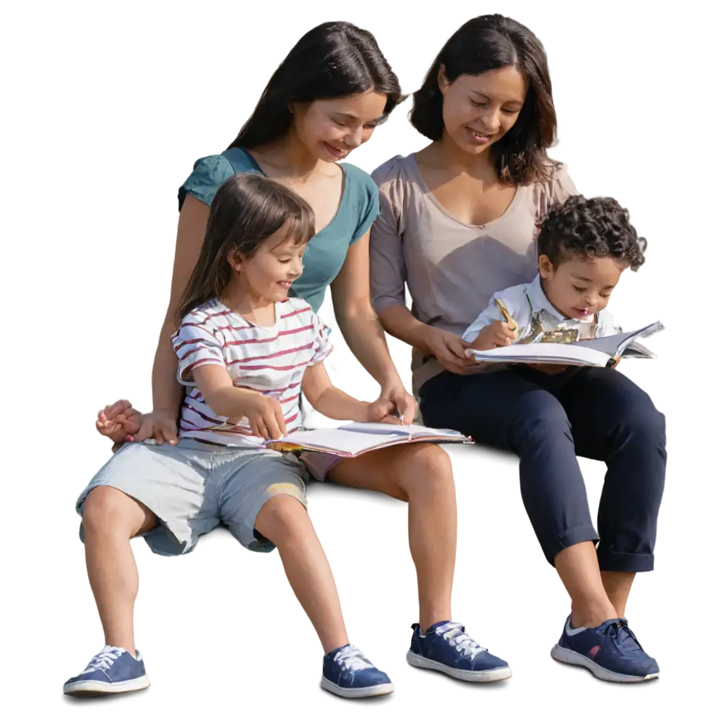 Watercolored-PNG-Image-of-Children-Studying-with-Parents-Joyful-Learning-Moments-Captured