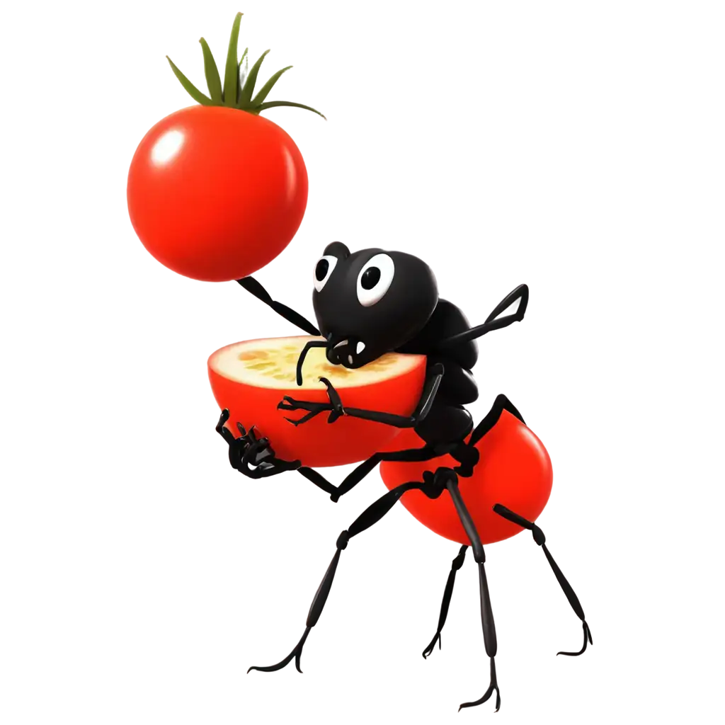 Cartoon-Ant-Eating-Tomato-PNG-Playful-and-Whimsical-Illustration