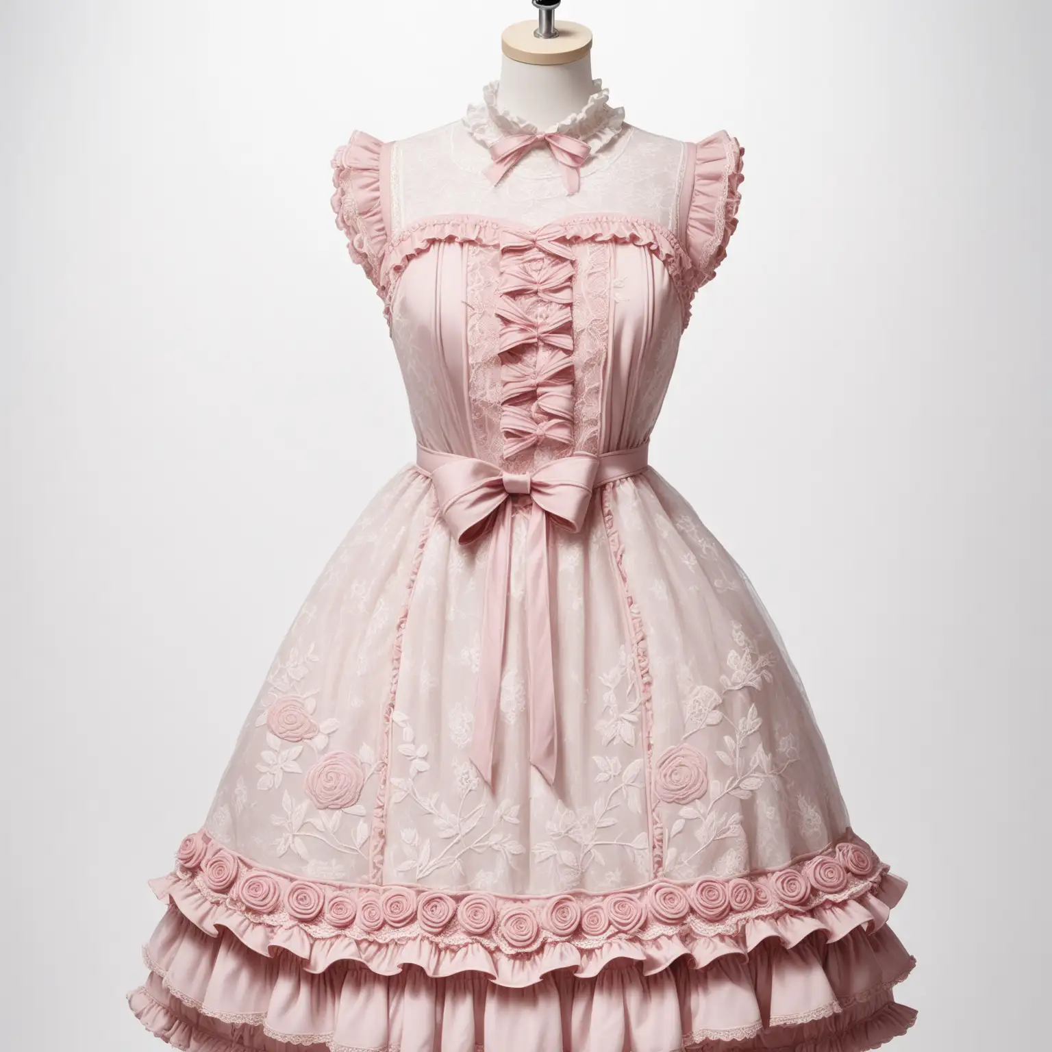 Romantic-Lace-Lolita-Dress-on-Mannequin-in-Soft-Rose-Pink-with-Embroidered-Floral-Details