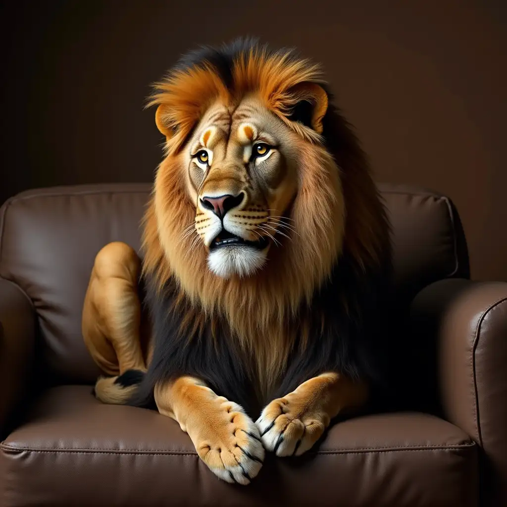 A lion sit on sofa