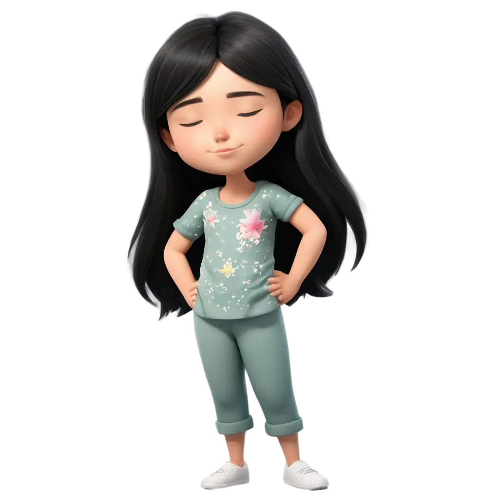 12YearOld-Girl-Sleeping-in-Floral-Pajamas-Cartoon-Realistic-PNG-Image