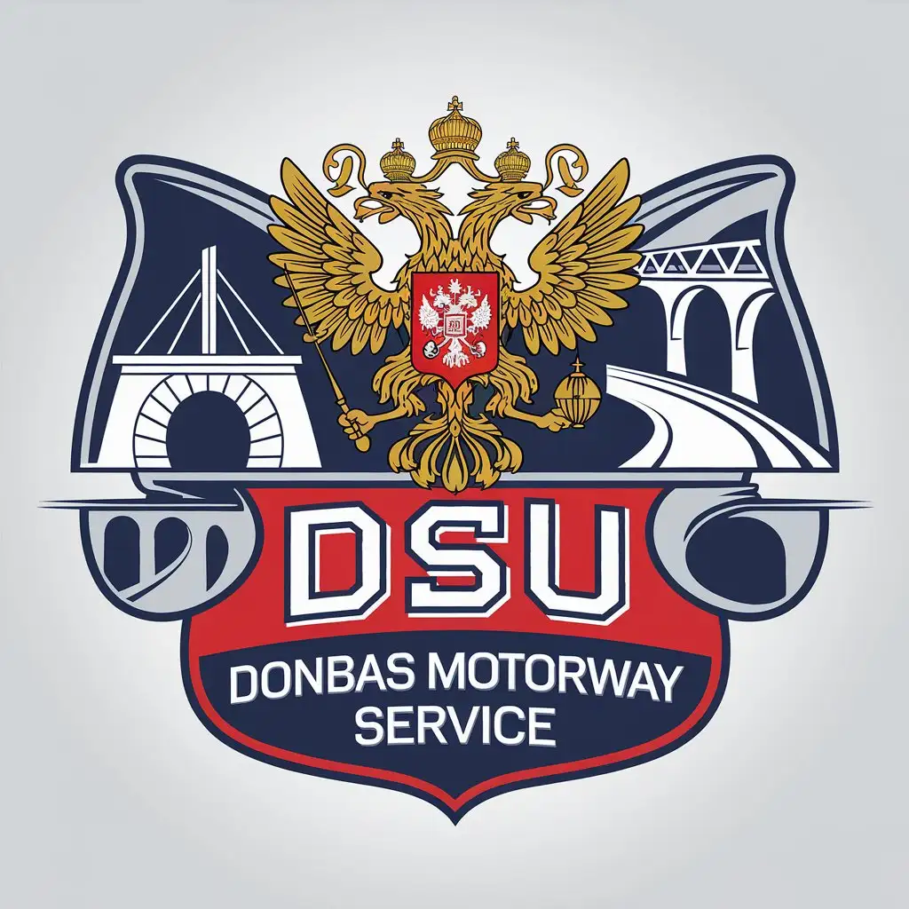 LOGO-Design-For-DSU-Donbas-Motorway-Service-Vector-Design-with-TwoHeaded-Eagle-Tunnel-Bridge-and-Highway