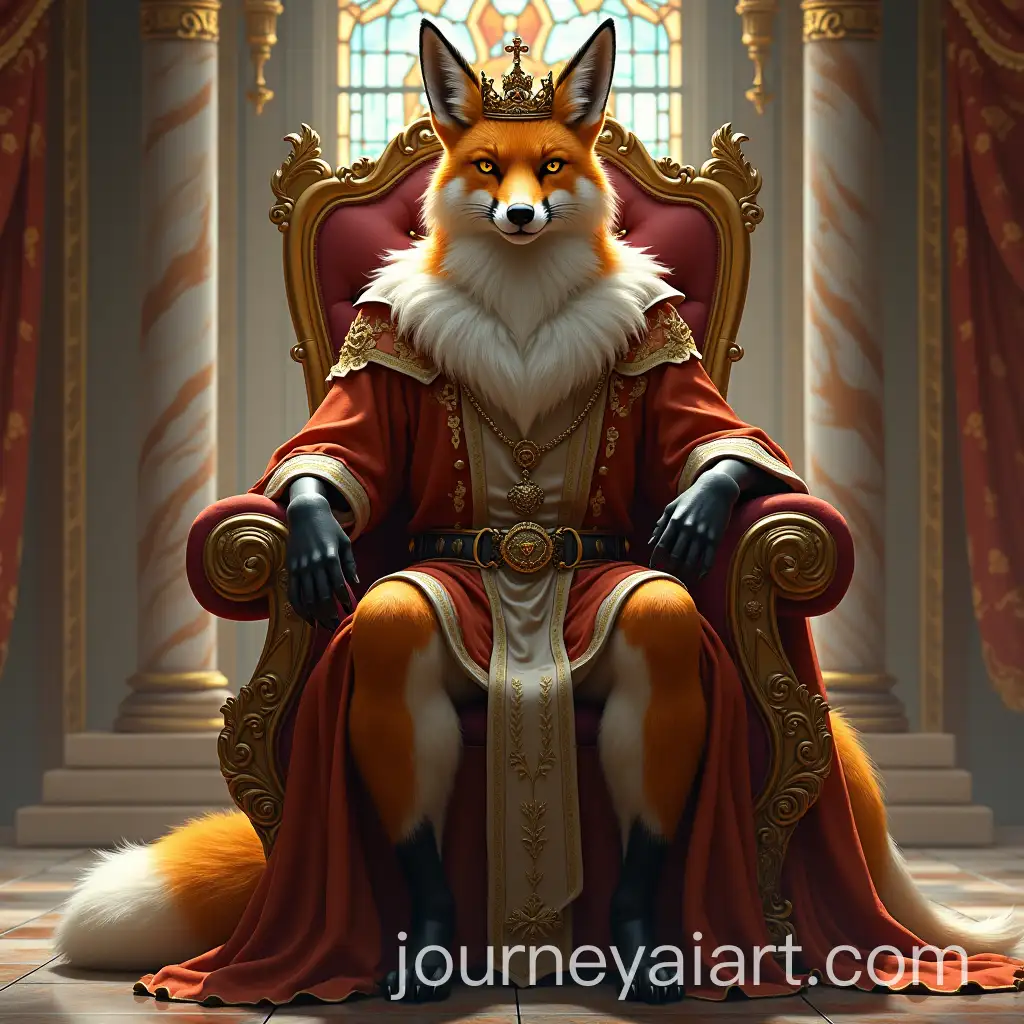 Majestic-Human-Fox-with-Golden-Crown-on-Throne-in-Lavish-Palace