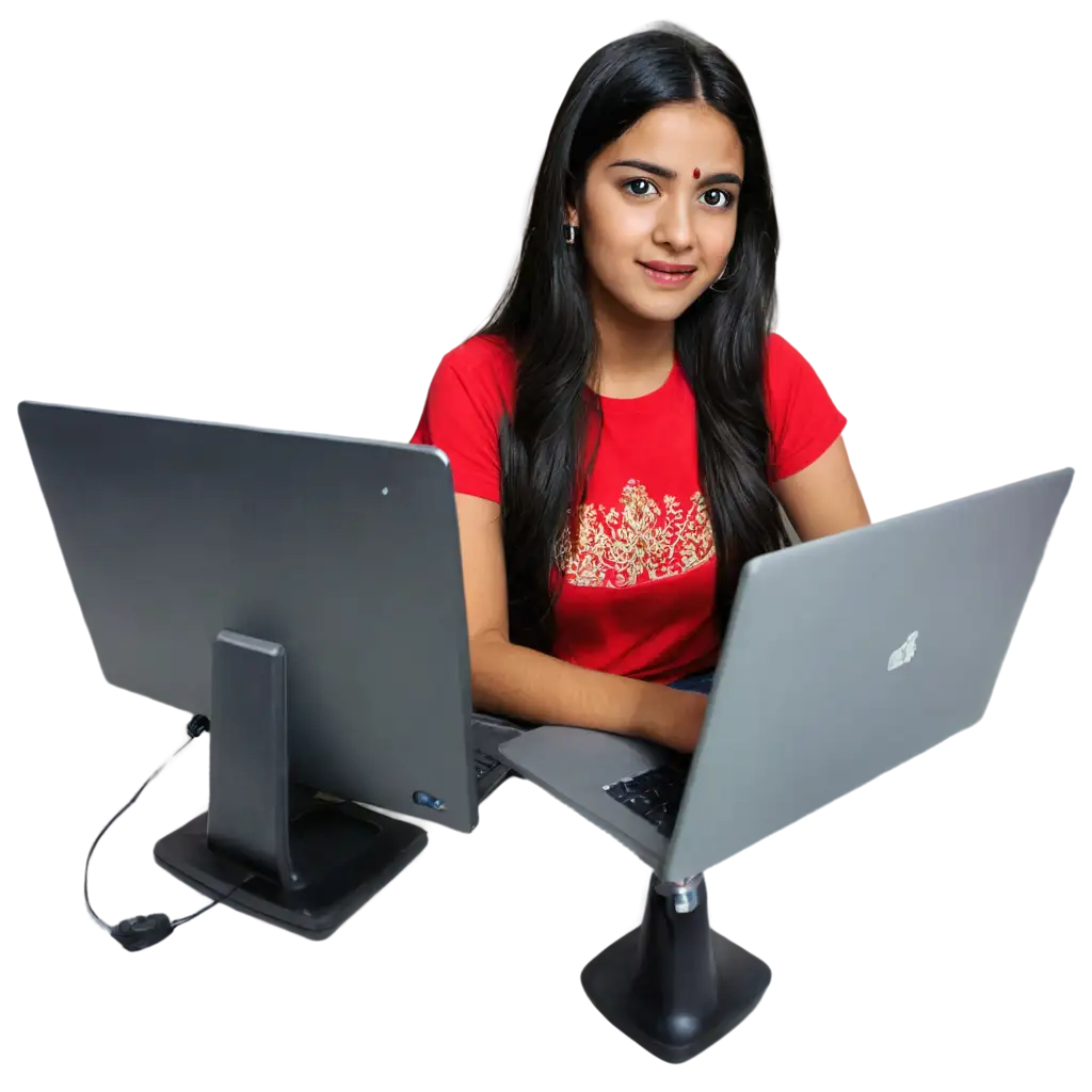 Stunning-PNG-of-a-21YearOld-Indian-Girl-at-a-Computer-Desk-Perfect-for-Digital-Art-and-Marketing