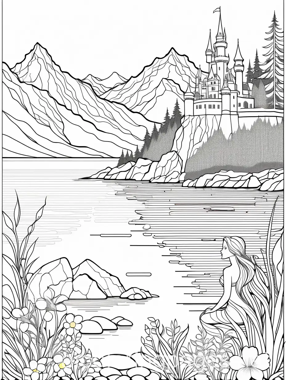 Magical-Lake-Coloring-Page-with-Mermaid-and-Castle