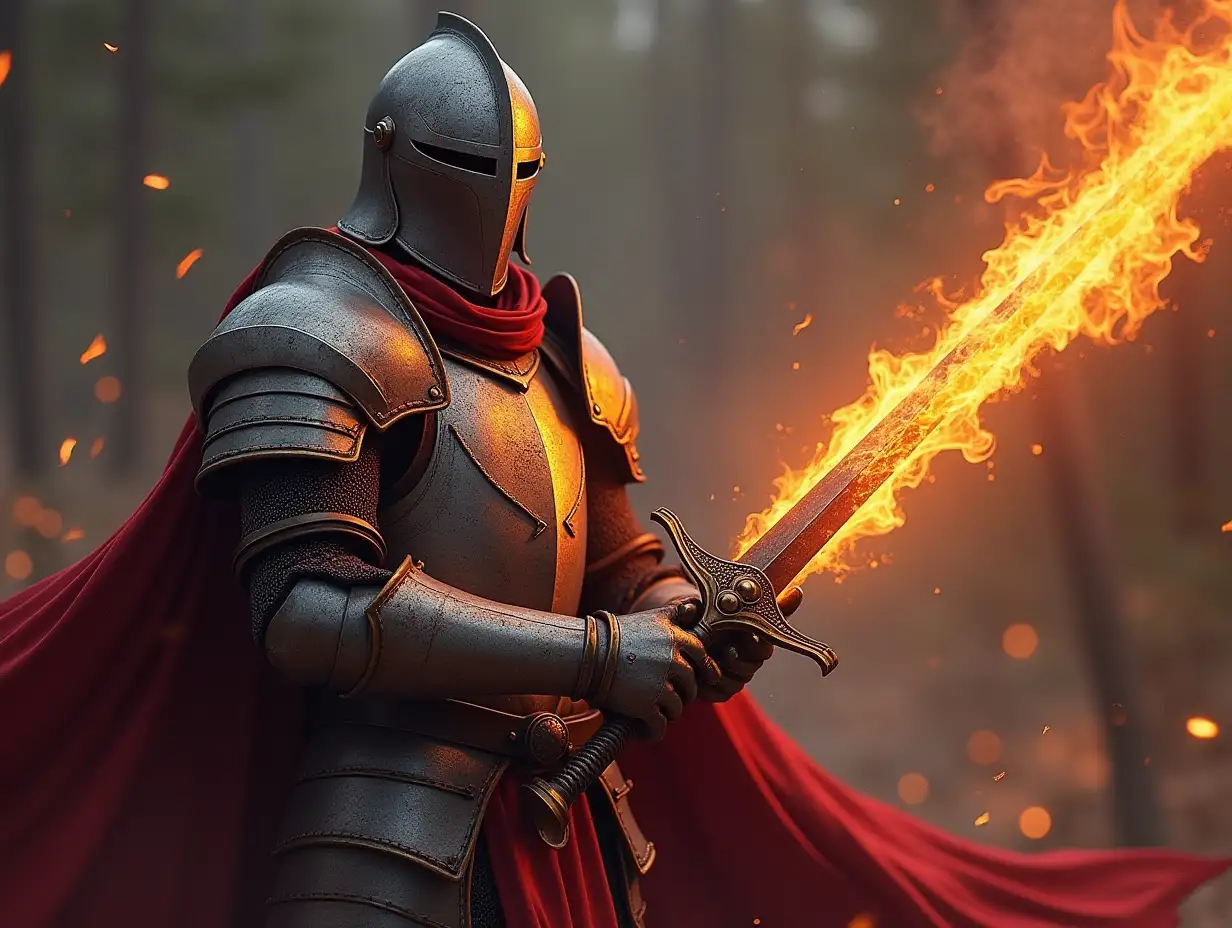 Wonf with knight armor and fire sword