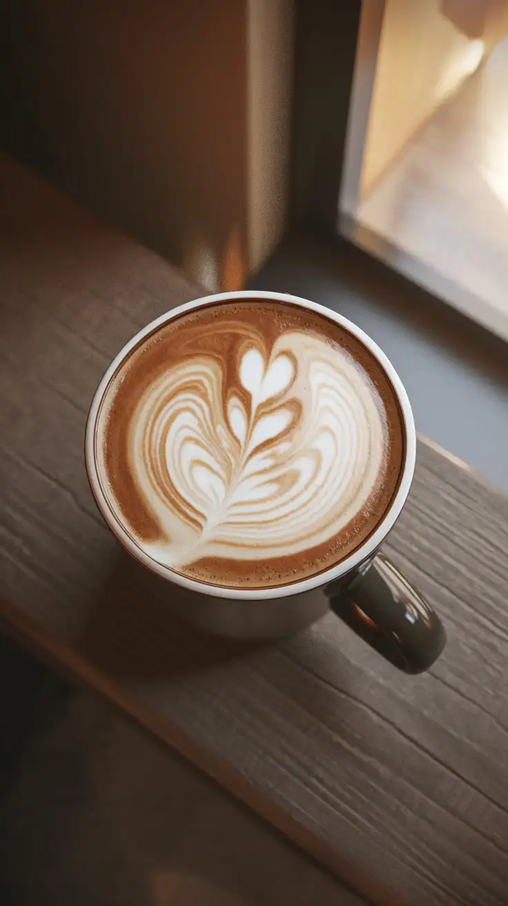 Overhead-View-of-Latte-Art-with-Rosetta-Pattern-in-a-Ceramic-Mug