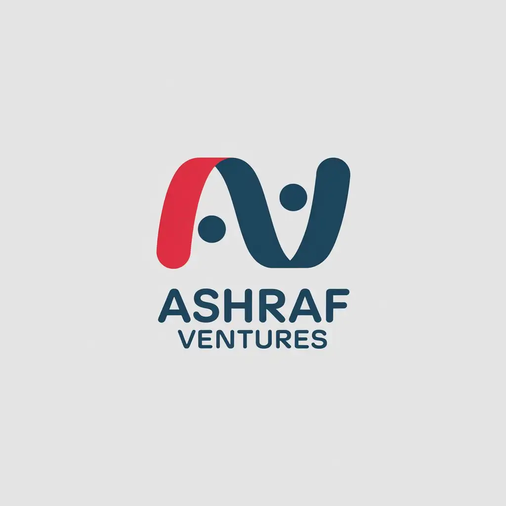 LOGO Design for Ashraf Ventures Minimalistic Red Blue and White AV Symbol with Clear Background