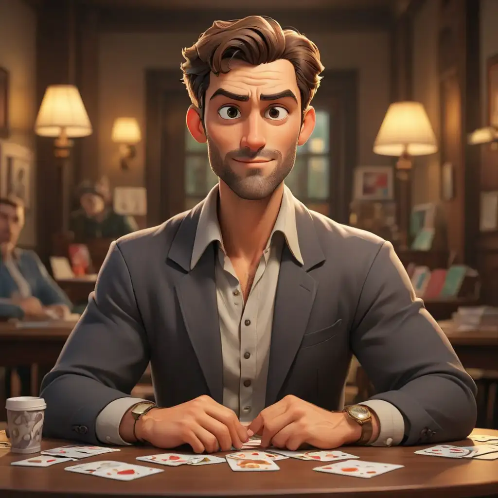 Cartoon-Handsome-Man-Cheater-Playing-Cards