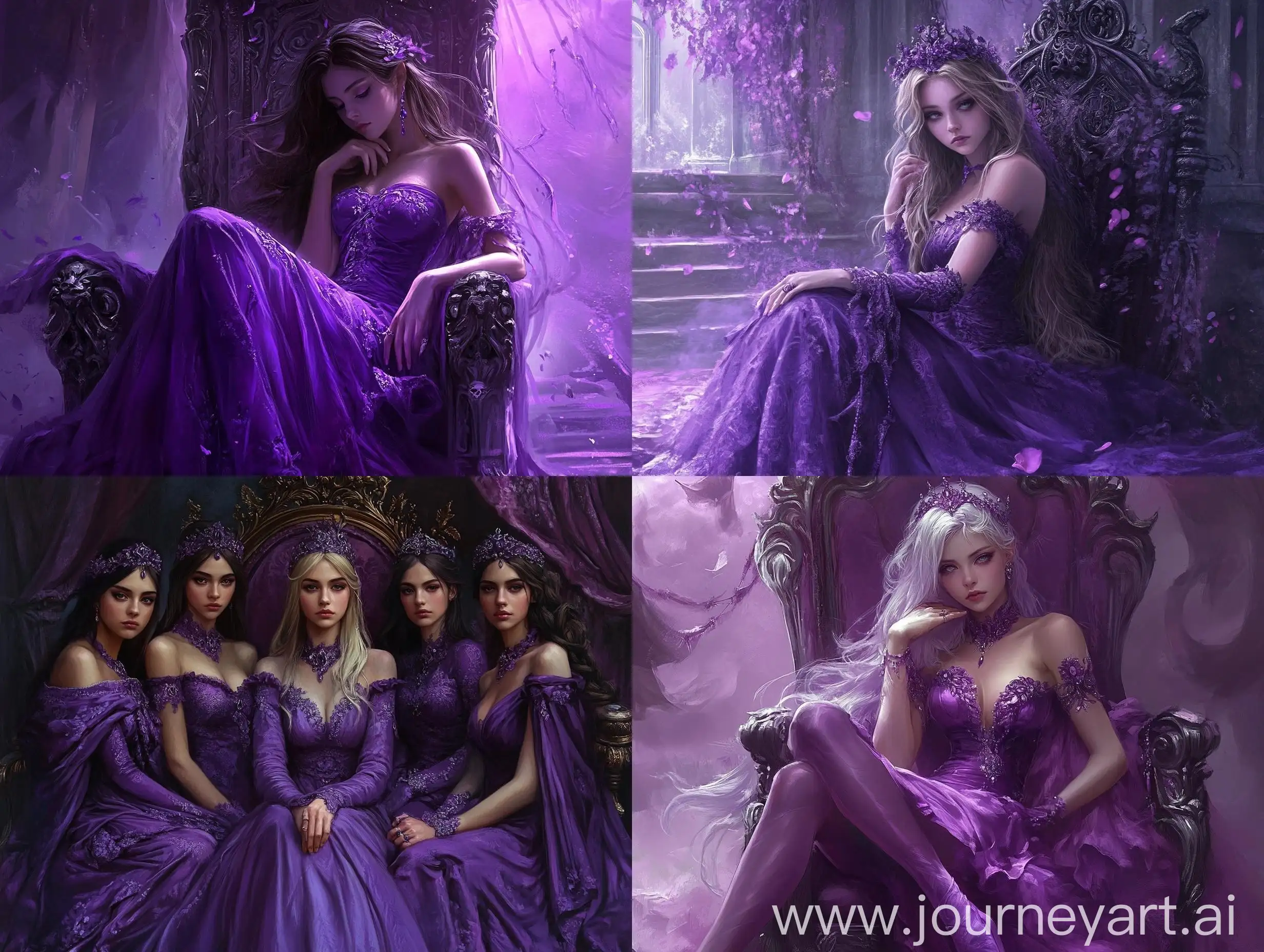 Elegant-Women-in-Purple-Adorned-on-Thrones