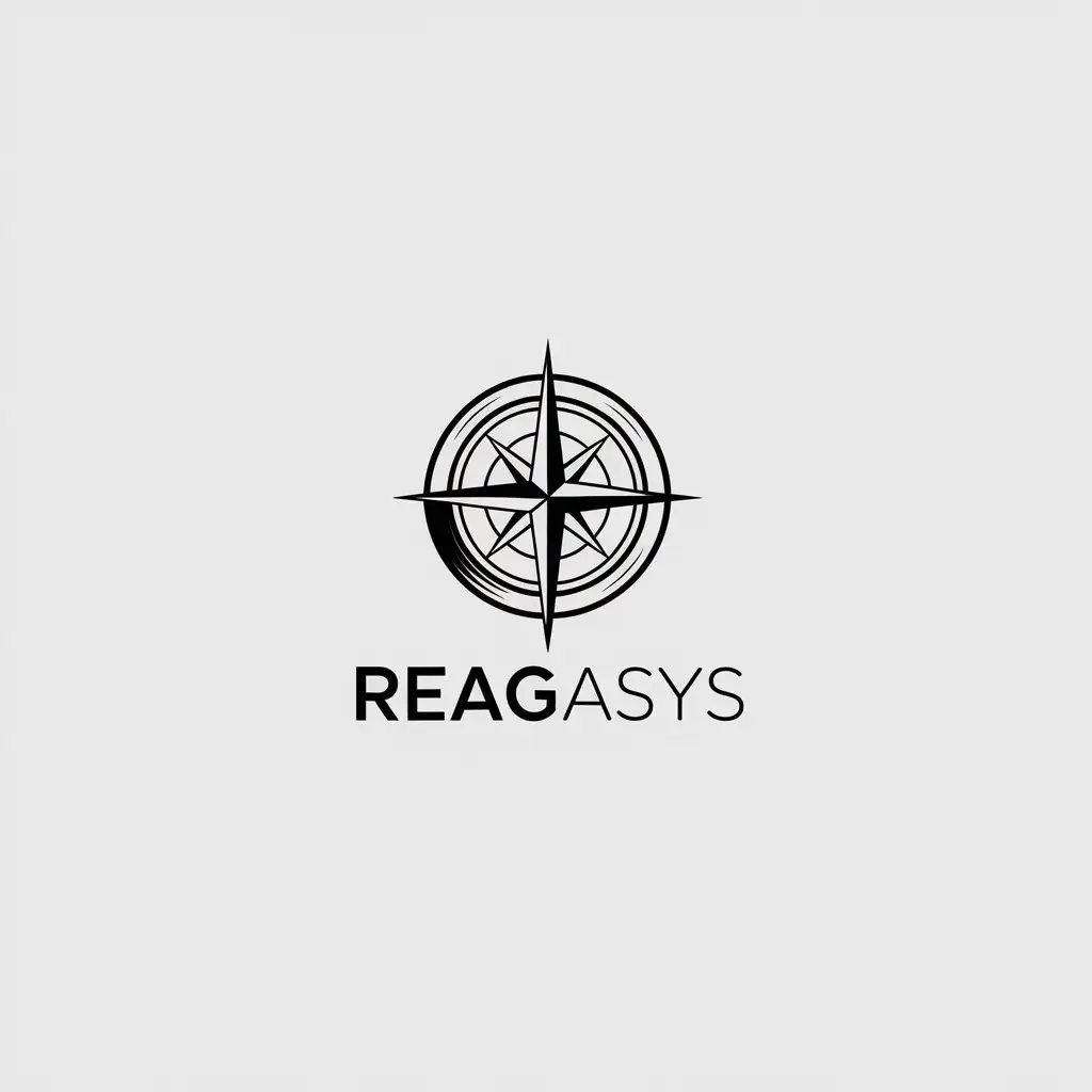 a vector logo design,with the text "Reagasys", main symbol:old circular compass,Minimalistic,be used in Technology industry,clear background