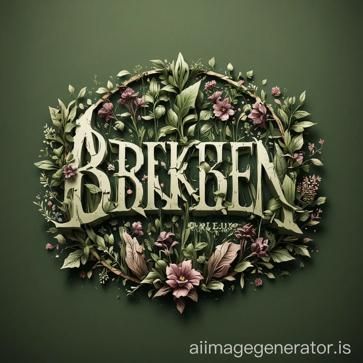 create a solid color background with artistic text Broken Garden logo
