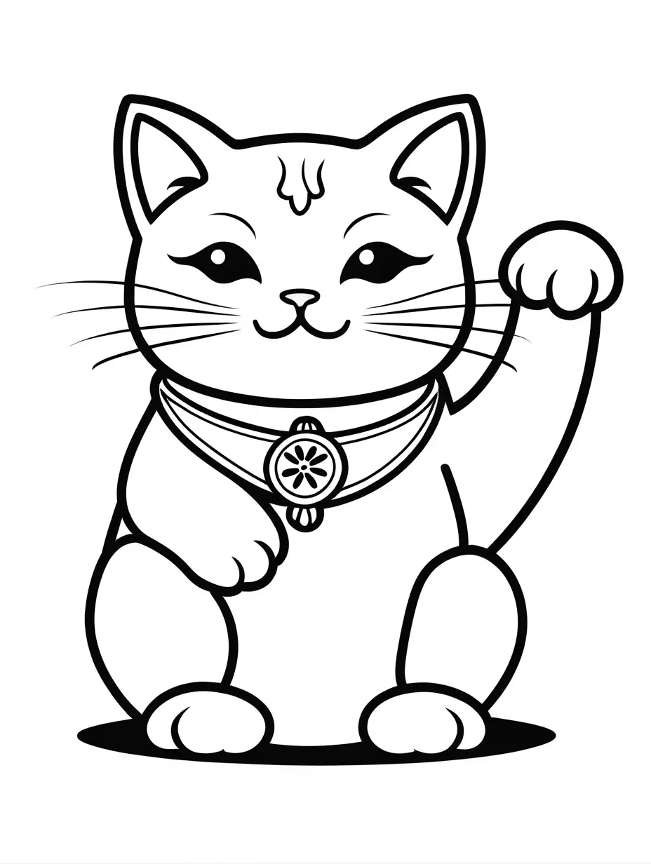 Lucky-Cat-Coloring-Page-Simple-Line-Art-on-White-Background