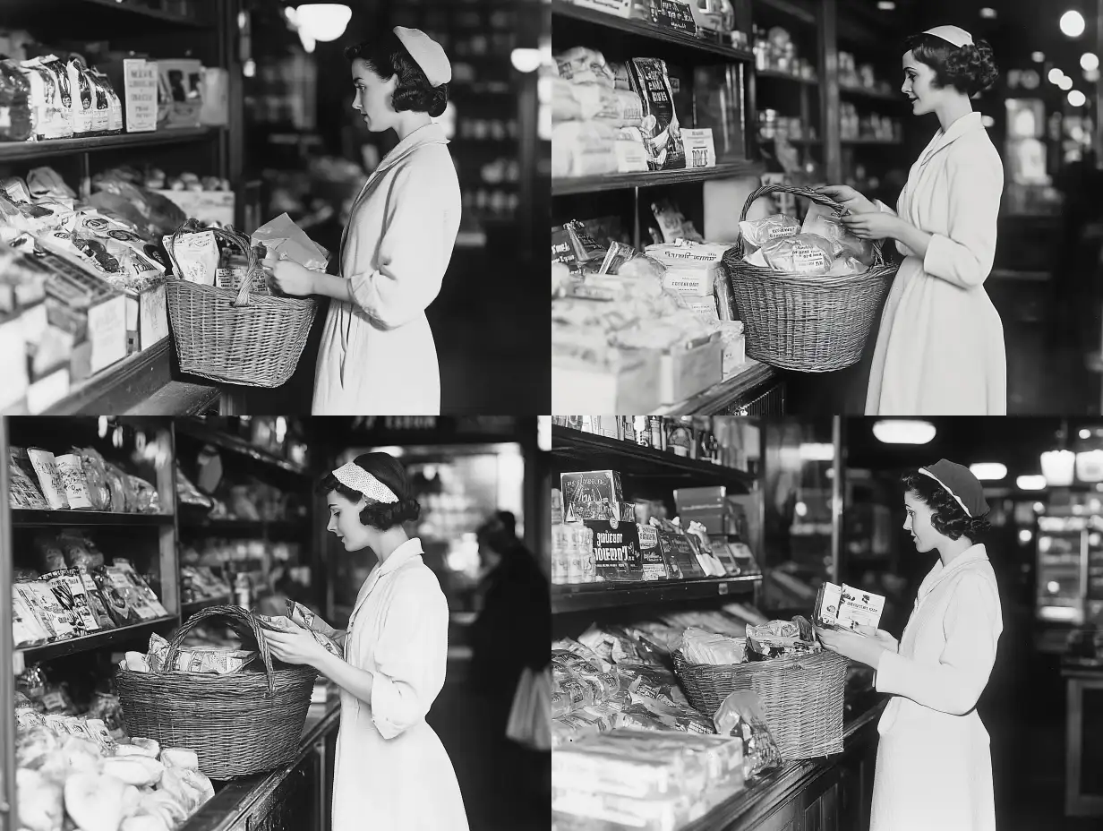 Woman-Shopping-with-Basket-in-1930s-Fashion