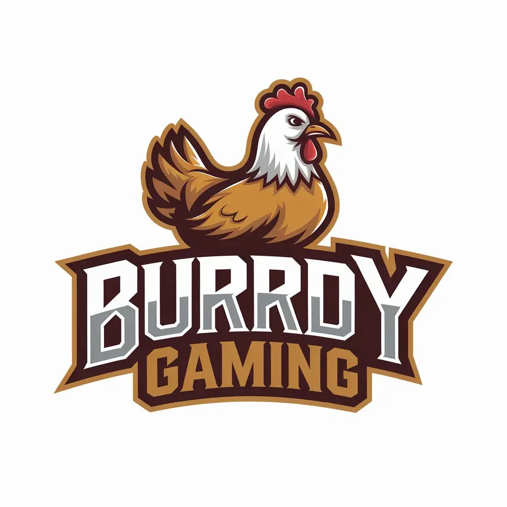 LOGO Design for BurrdyGaming Chicken Symbol with Text Clean and Modern Style