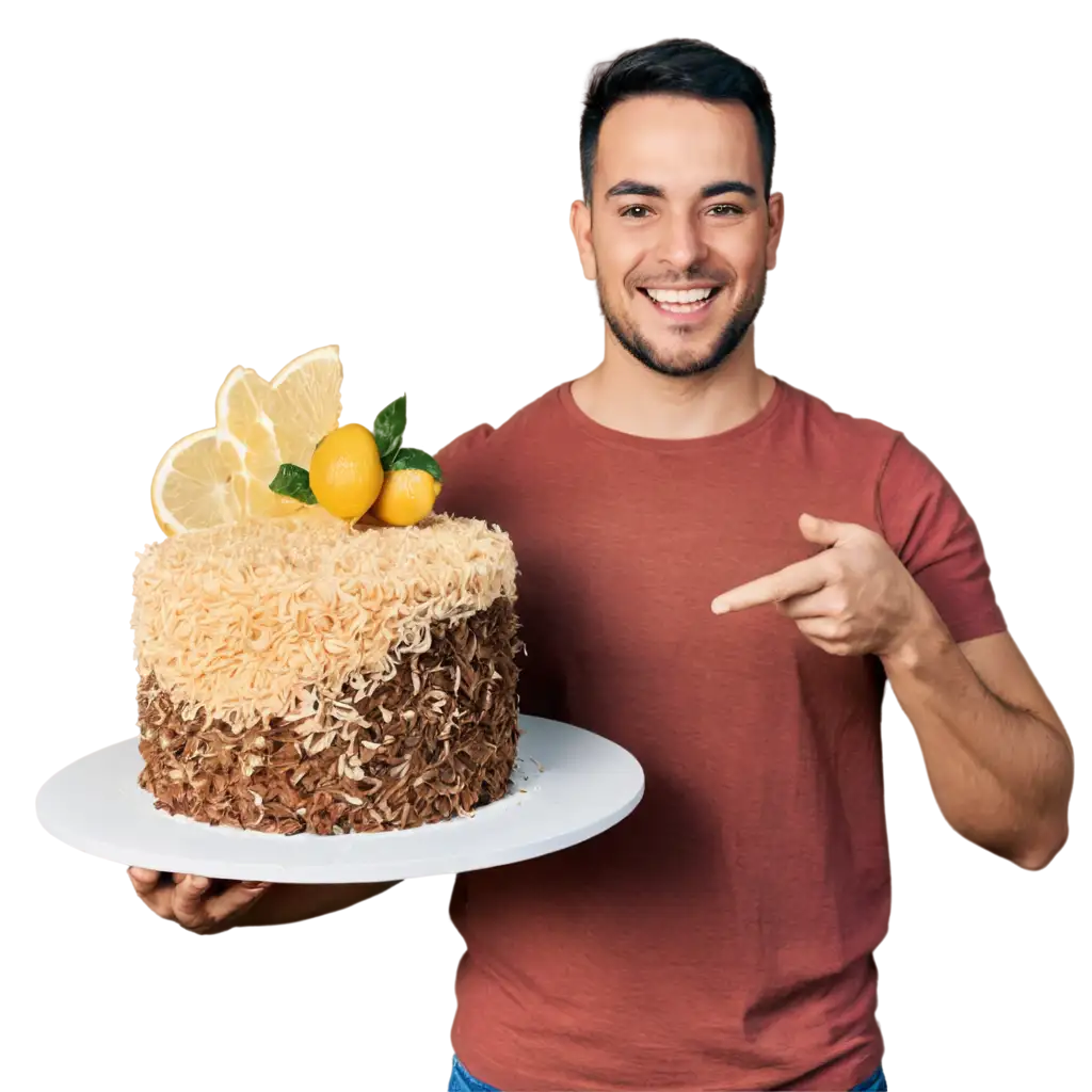 Realistic-PNG-Image-of-a-Man-Holding-a-Cachaa-Themed-Birthday-Cake-Named-Pit-with-Sliced-Lemon