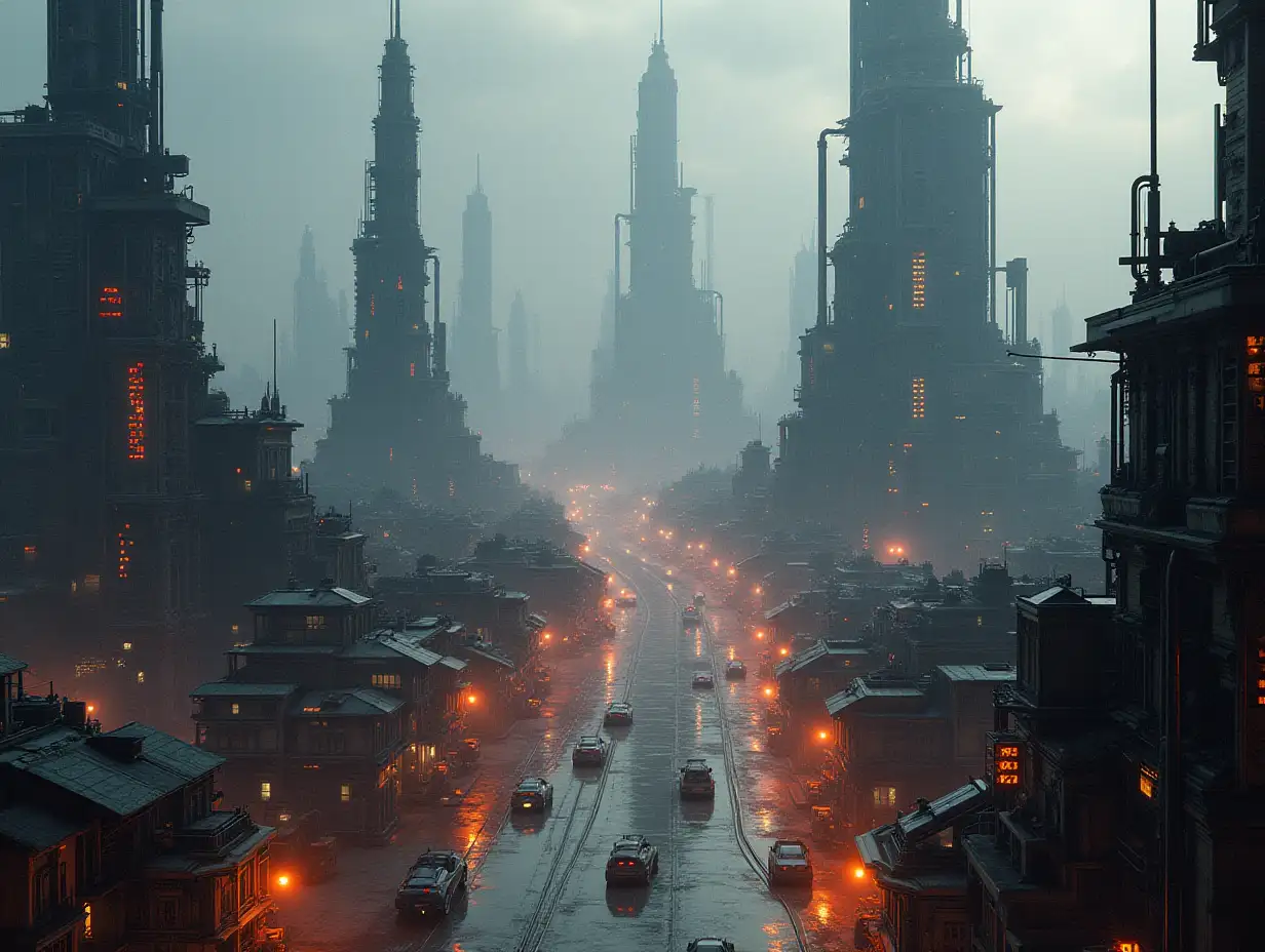 hi-tech, sci-fi city is a field for epic battle, houses, portals, roads, landing zones, vehicles, heavy street and air traffic, energy, communication, colorful, very intricate, full of details, artful, hazy and atmospheric, (closeup:1.4)