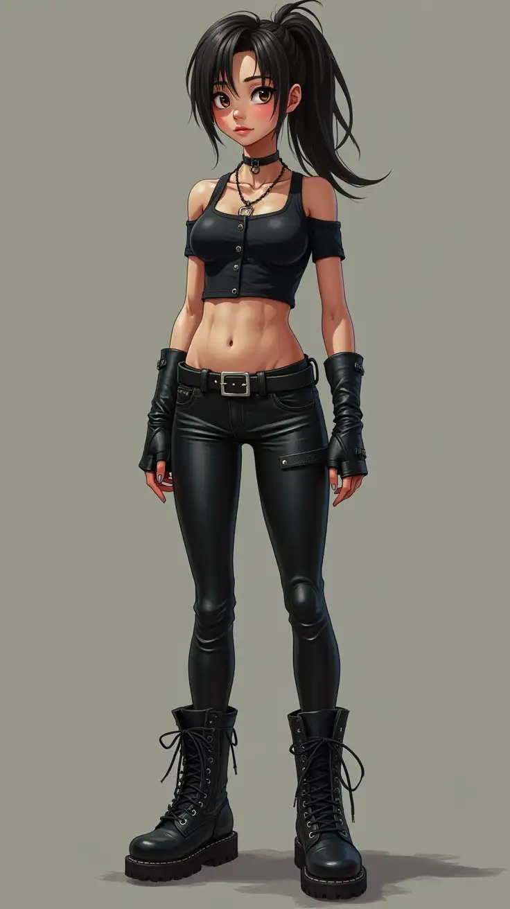 Slender-Punk-Girl-in-Leather-Outfit-with-Combat-Boots-and-Fingerless-Gloves