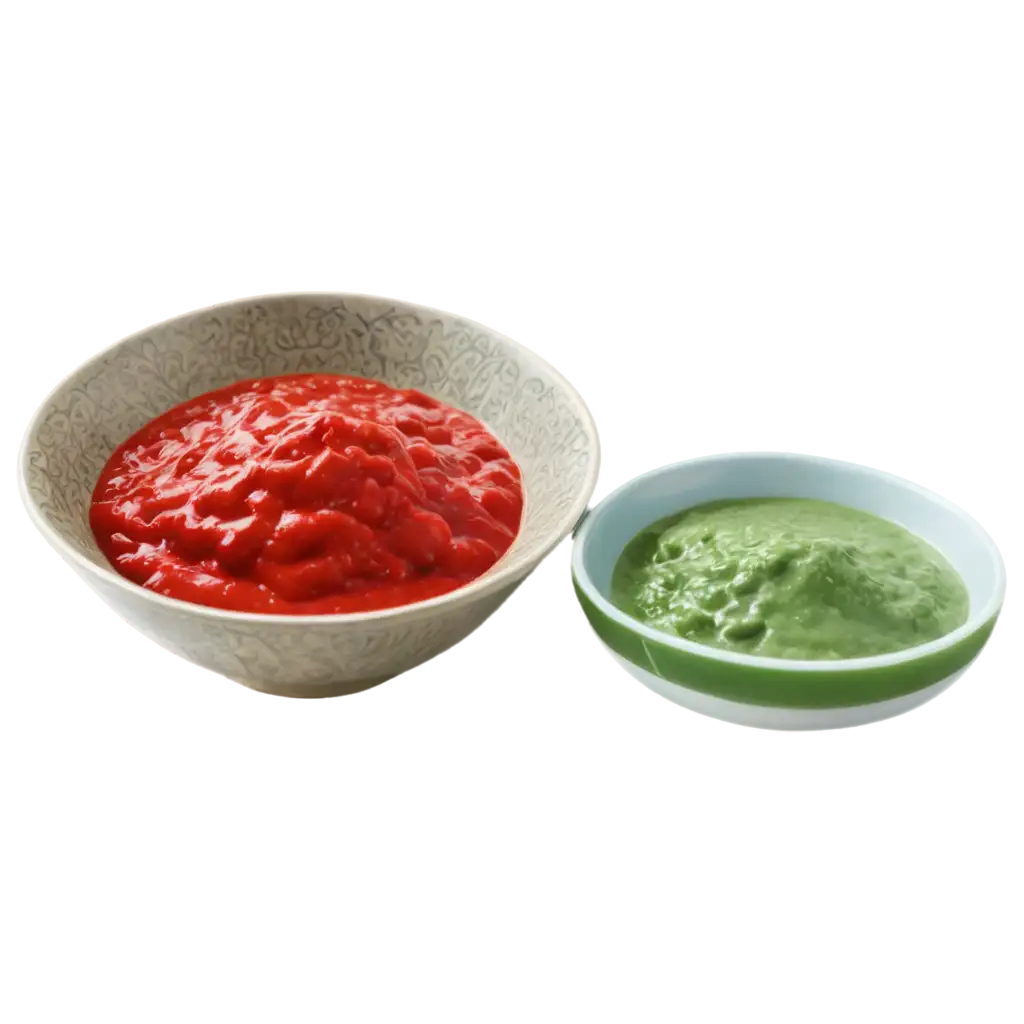 PNG-Image-of-Red-Sauce-and-Green-Sauce-in-Separate-Plates-for-Culinary-and-Food-Design-Use