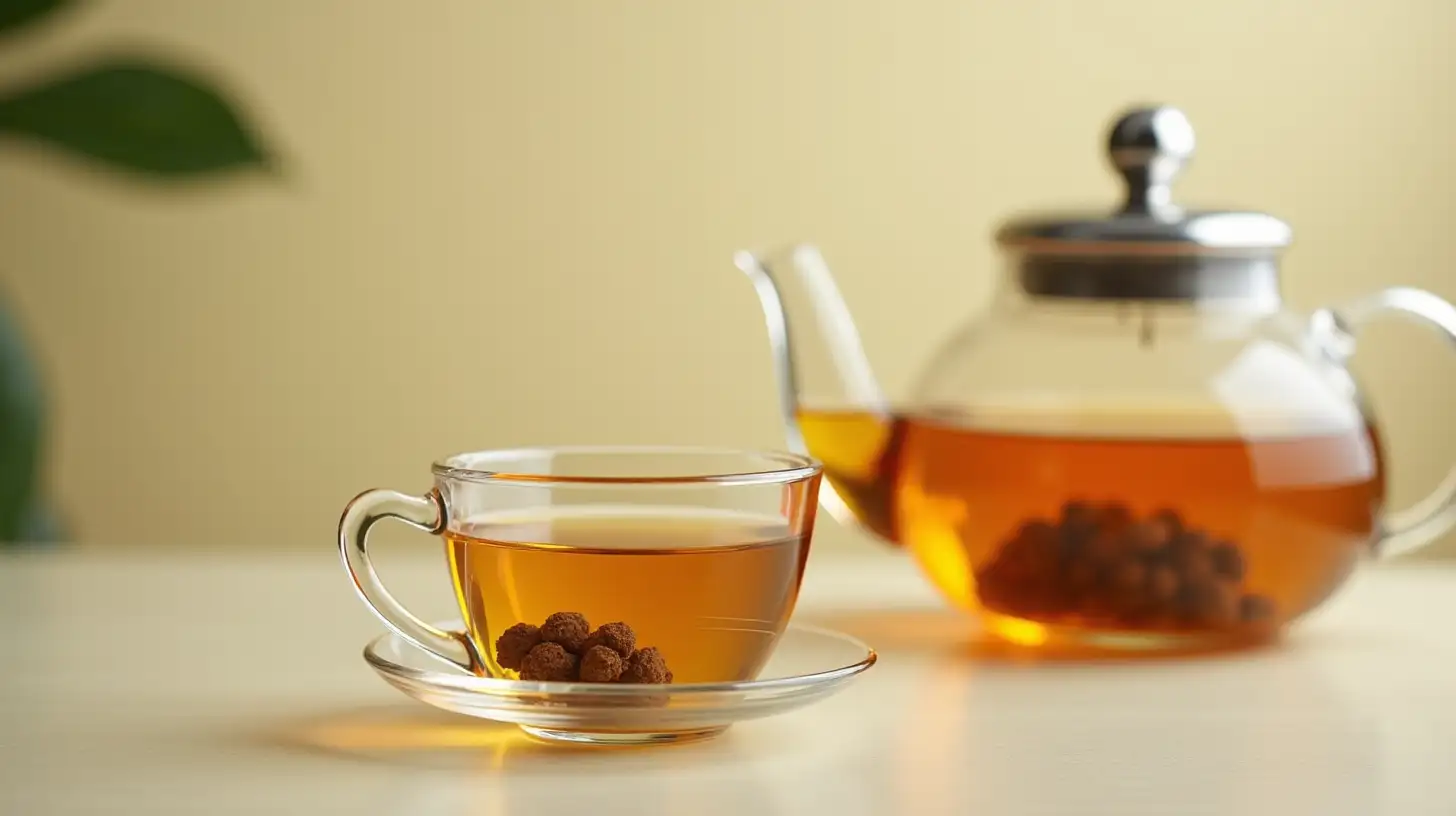 Elegant Transparent Tea Cup and Teapot Displaying Freshly Brewed Tea