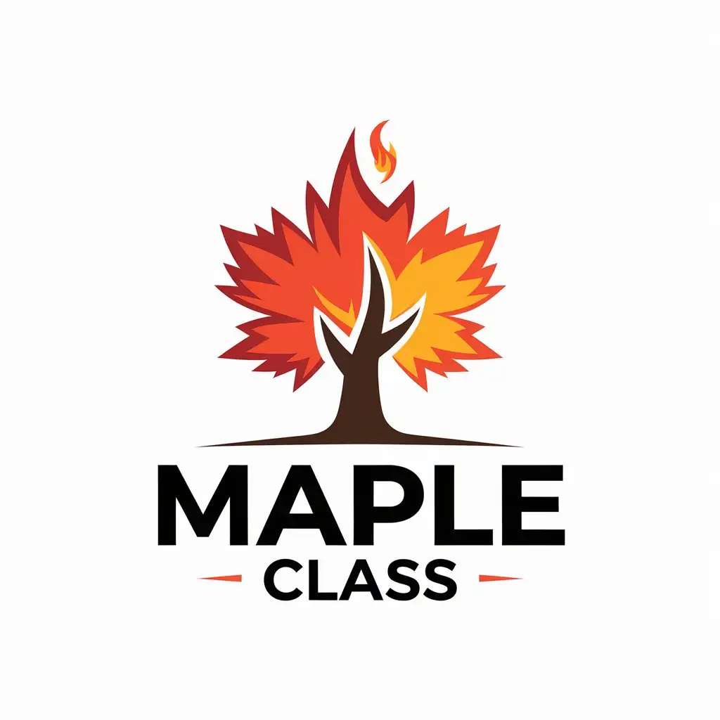 a vector logo design,with the text "Maple class", main symbol:Maple tree class, seemingly growing like fire, spirit high-flying, sharpness unbearable,Minimalistic,be used in Education industry,clear background