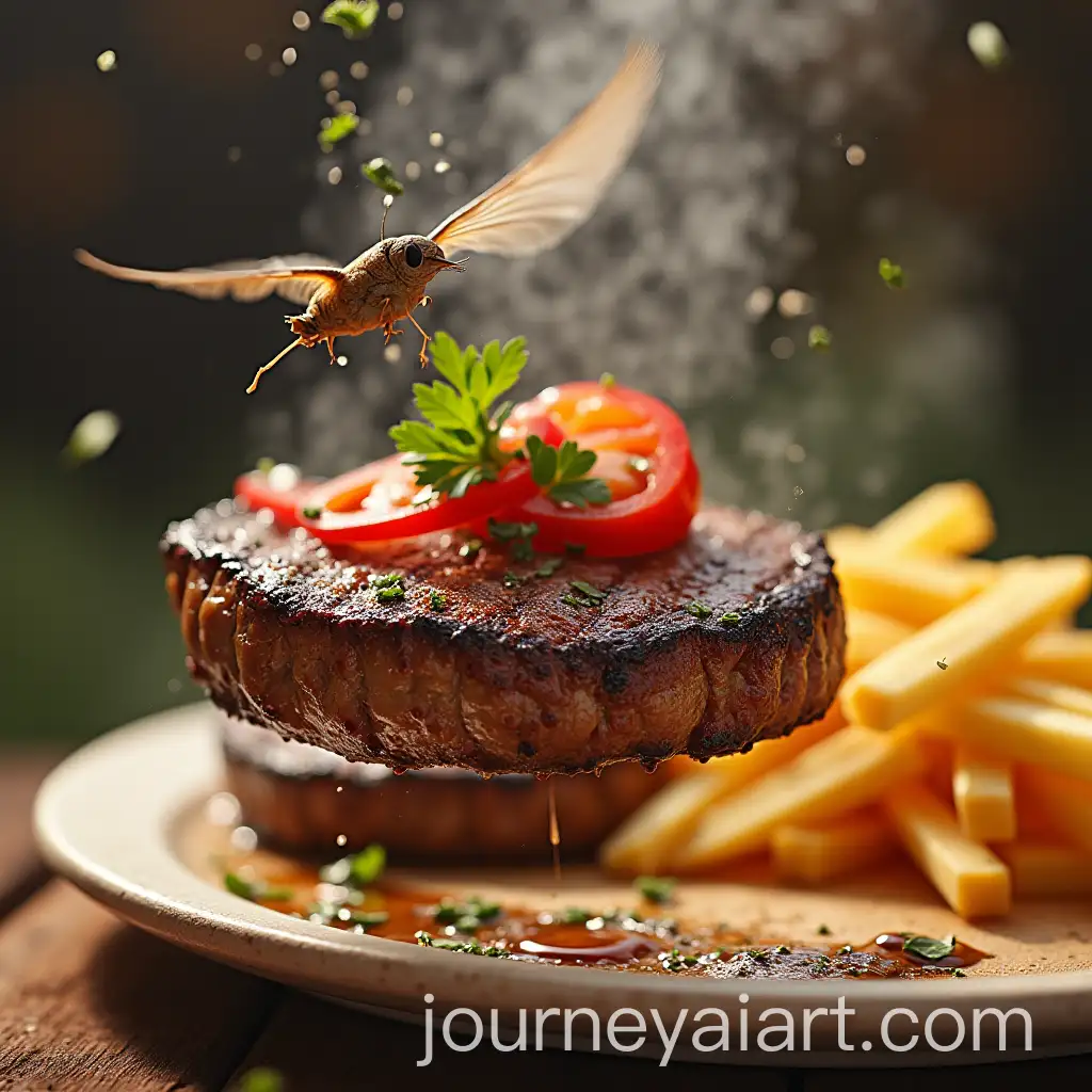 Whimsical-Flying-Steak-Against-a-Vibrant-Sky
