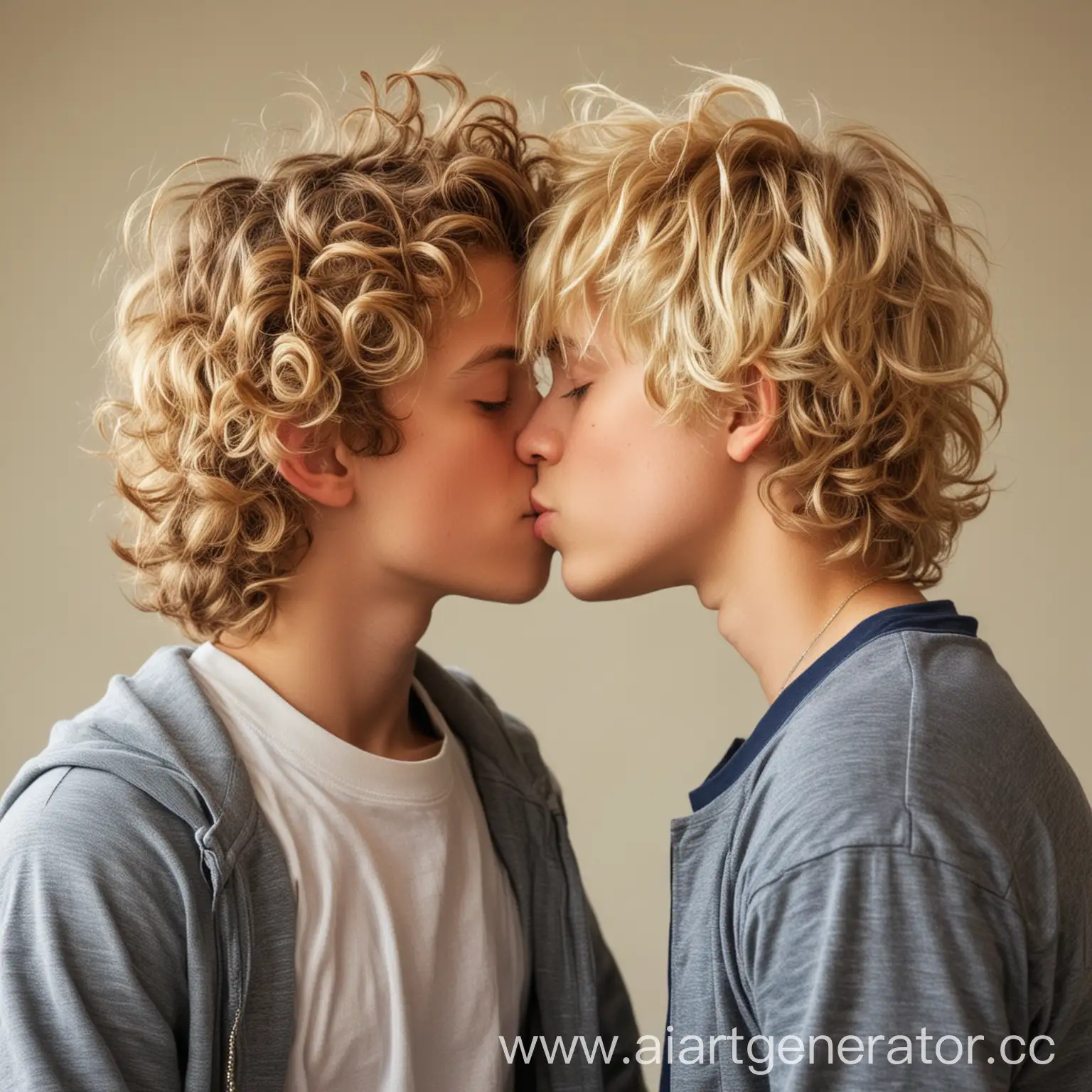 Affectionate-Moment-Curly-BrownHaired-Boy-Kissing-Blonde-Boy