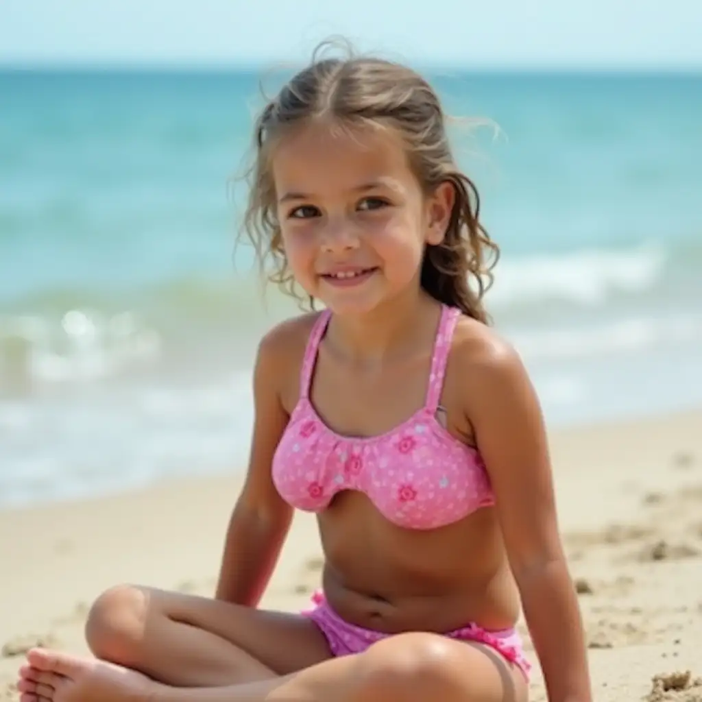 Young-Girl-Seated-on-the-Beach-in-a-2Piece-Bikini-with-Bare-Feet