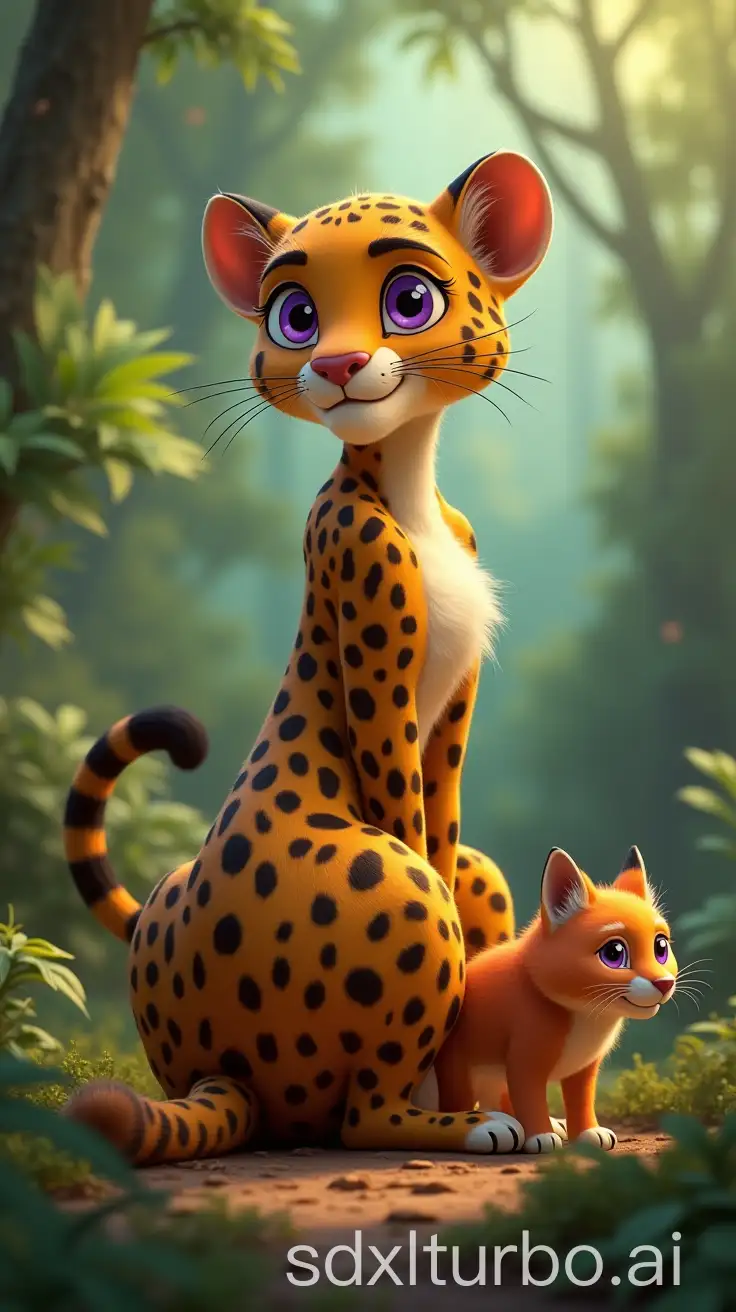 Female-Anthro-Leopard-Playfully-Perched-on-a-Fox-in-a-Lush-Jungle