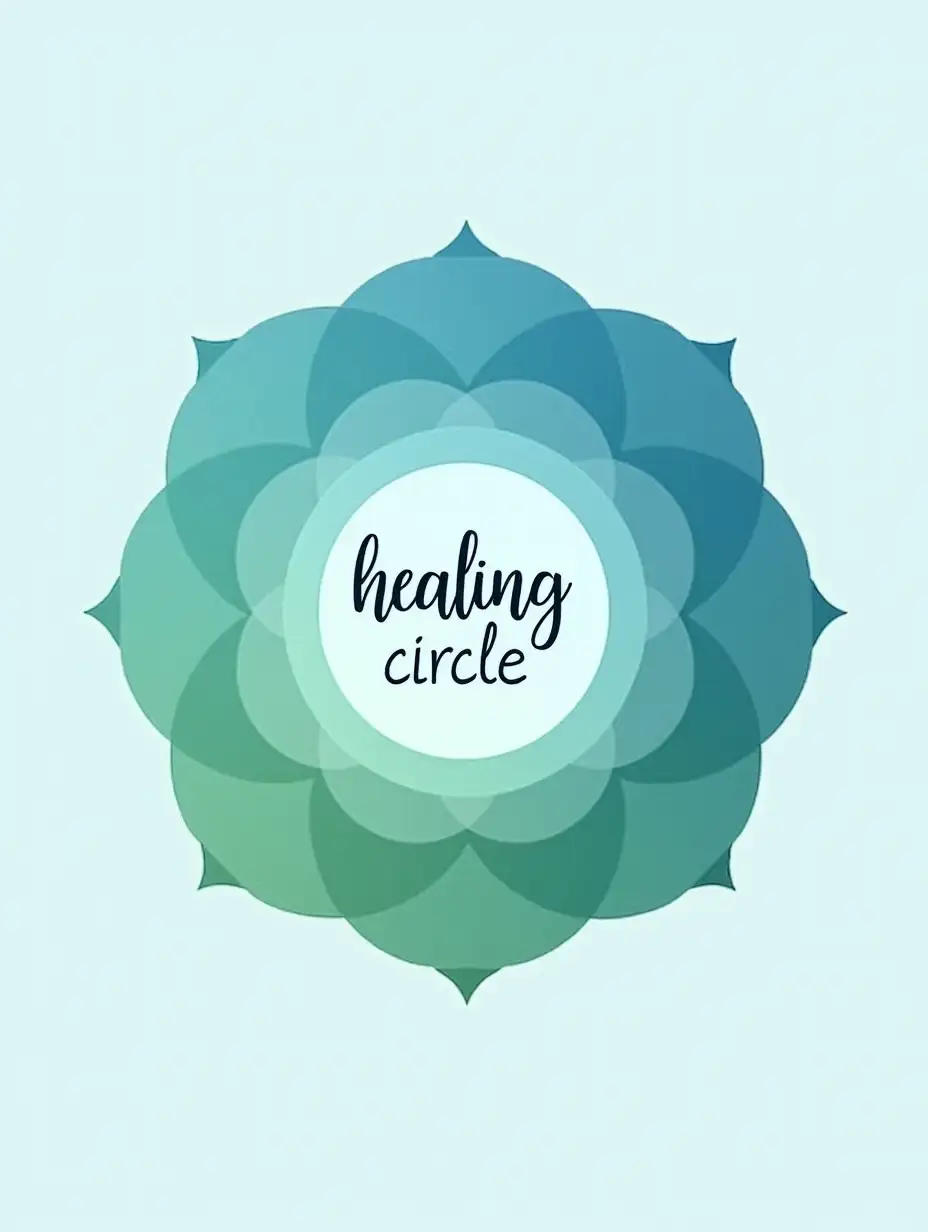 Design a logo for me about the hypnotherapy teamnThe logo elements are gradient colored circles, with colors in a comfortable blue and green color scheme. The circle should feel comfortable and safe. The name of the logo is 'healing circle·tusian', with handwritten style as the main