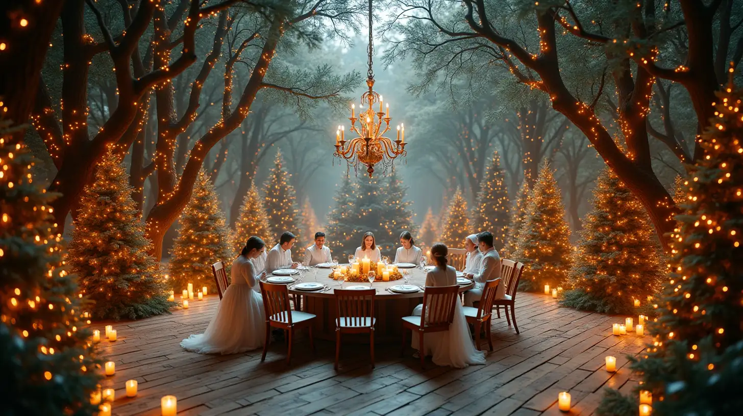 Enchanting Christmas Forest Gathering with Elegant Attire