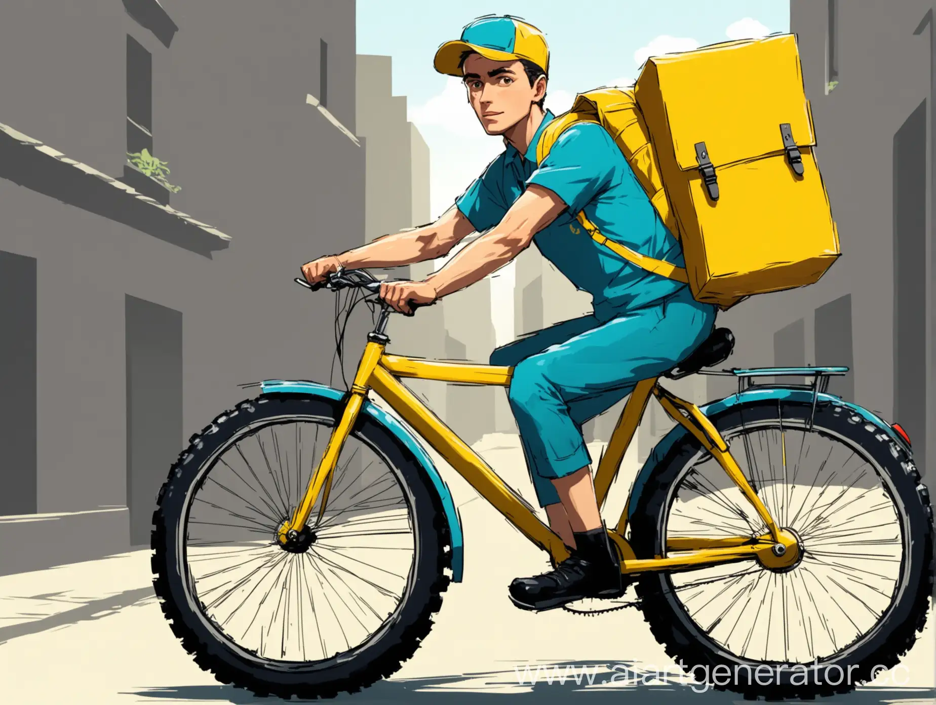 Delivery-Man-on-Bicycle-with-Yellow-Backpack