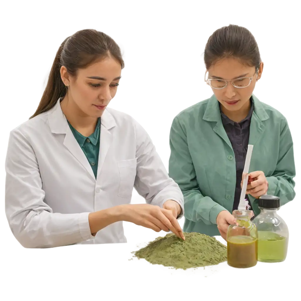 Pharmacy-Students-Conducting-Research-on-Leaf-Powders-PNG-Image-for-Scientific-and-Educational-Use