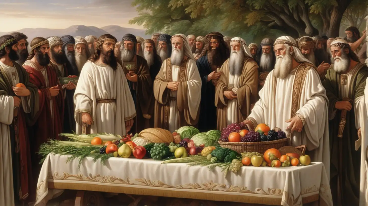 Biblical Era Hebrews Attending Funeral with Fruits and Vegetables