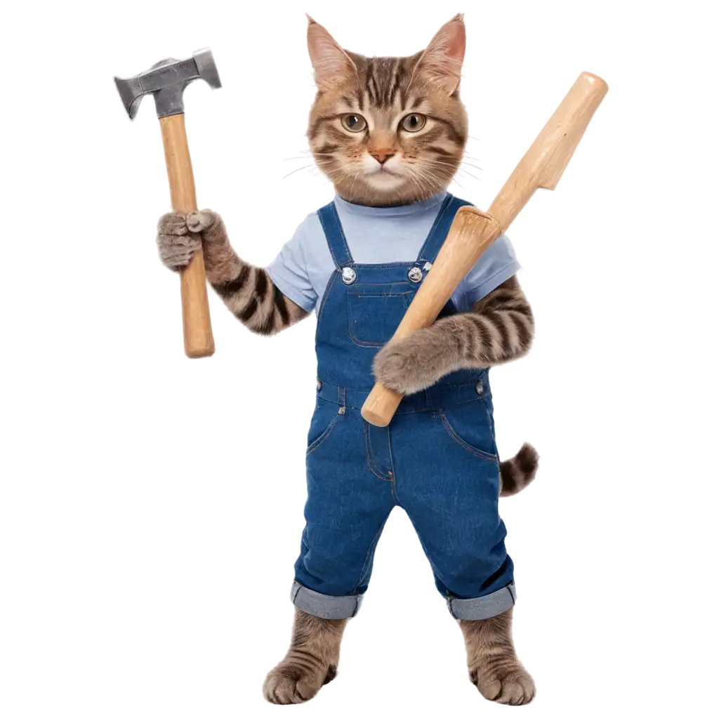 cat in overalls and a hammer