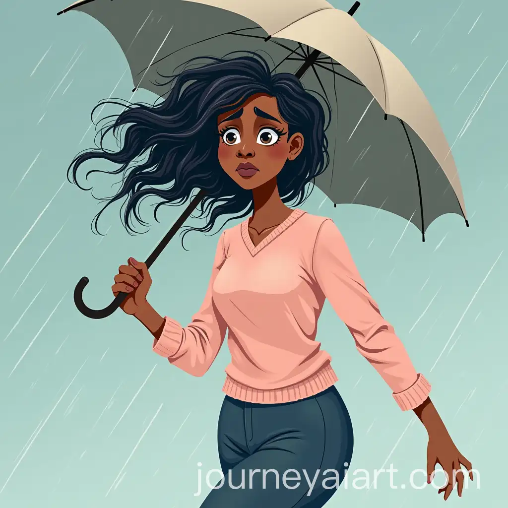 Stressed-Black-Woman-in-Windy-Storm-with-Broken-Umbrella