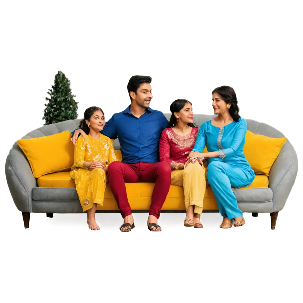 Celebrate-Diwali-with-a-Family-Gathering-on-a-Stylish-Yellow-and-Blue-Sofa-PNG-Image