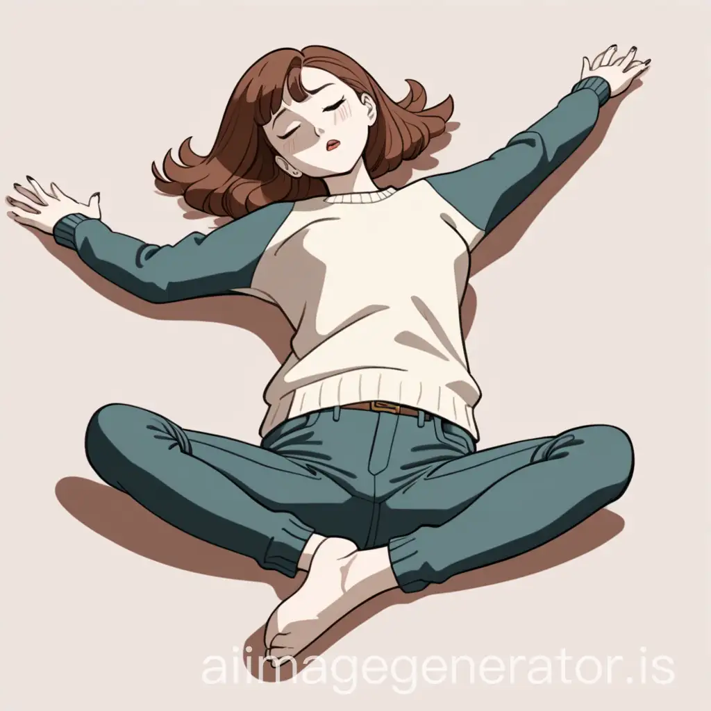 Cartoon-Style-Woman-Lying-Down-in-Sweater-and-Pants