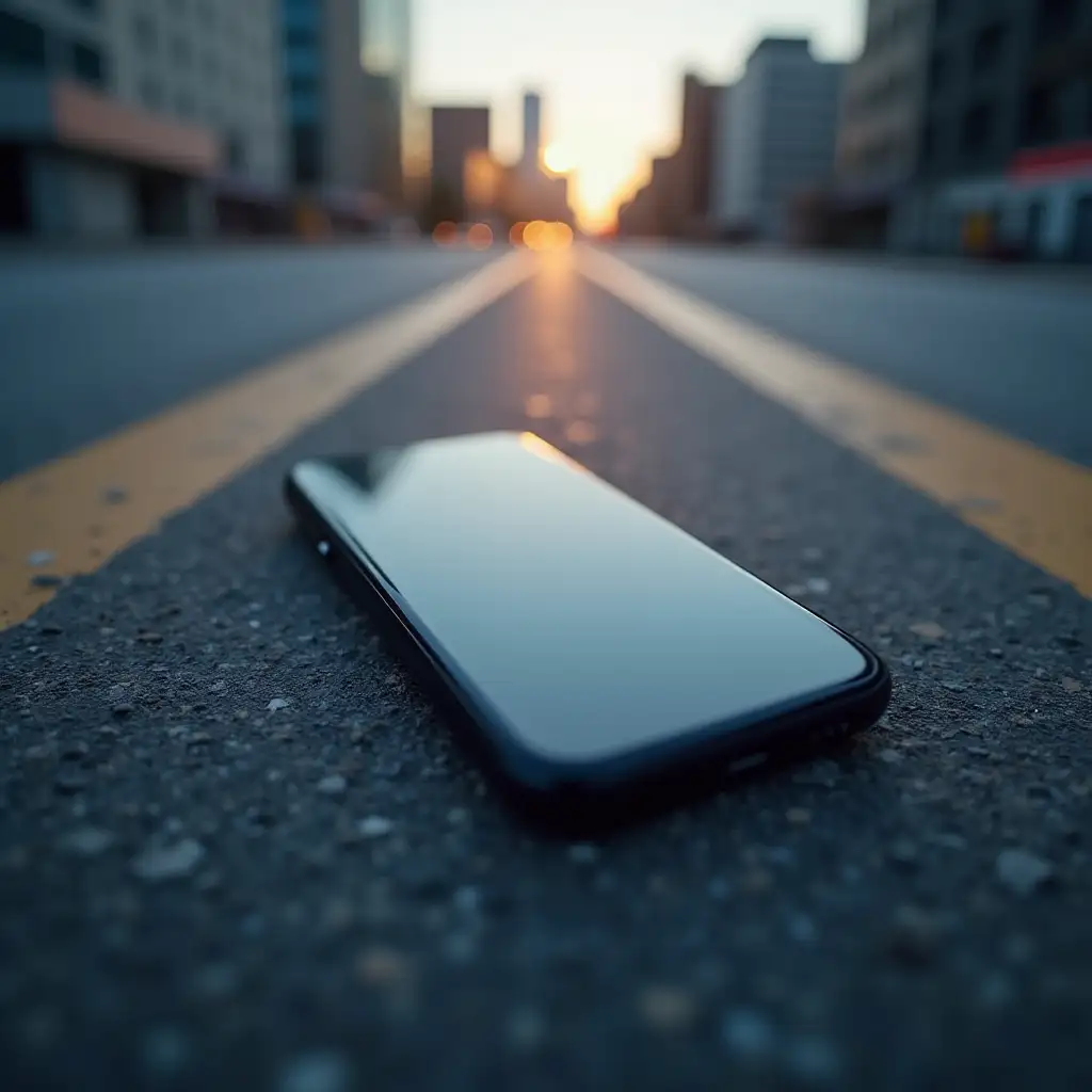 mobile phone lies on the highway