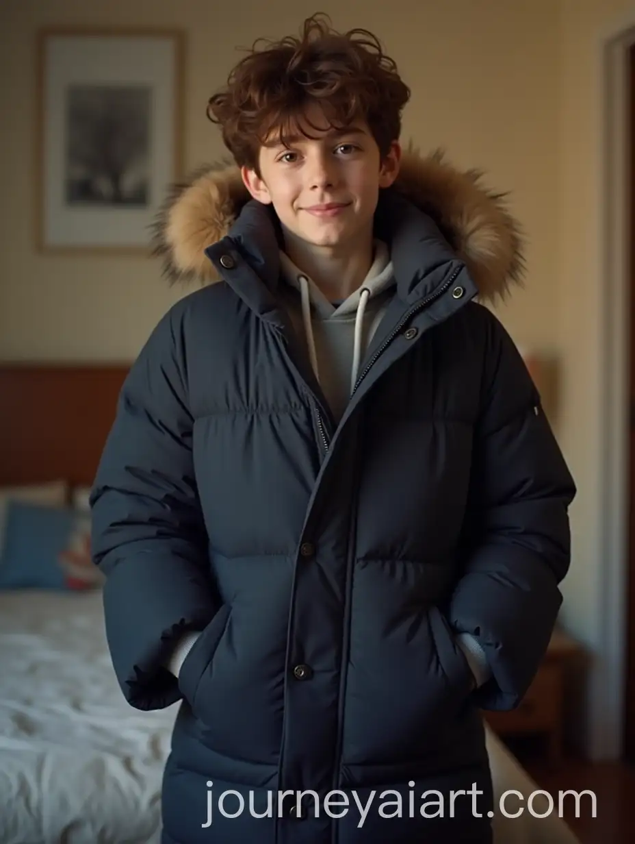 Teen-Boy-in-a-Puffy-Winter-Coat-and-Oversized-Hoodie-in-Bedroom