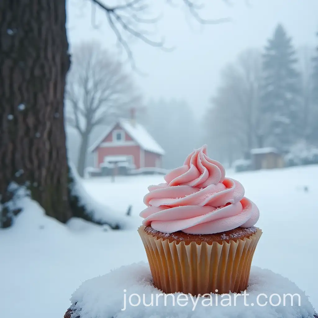 Cupcake-by-a-Snowy-Tree-in-a-Foggy-Winter-Scene